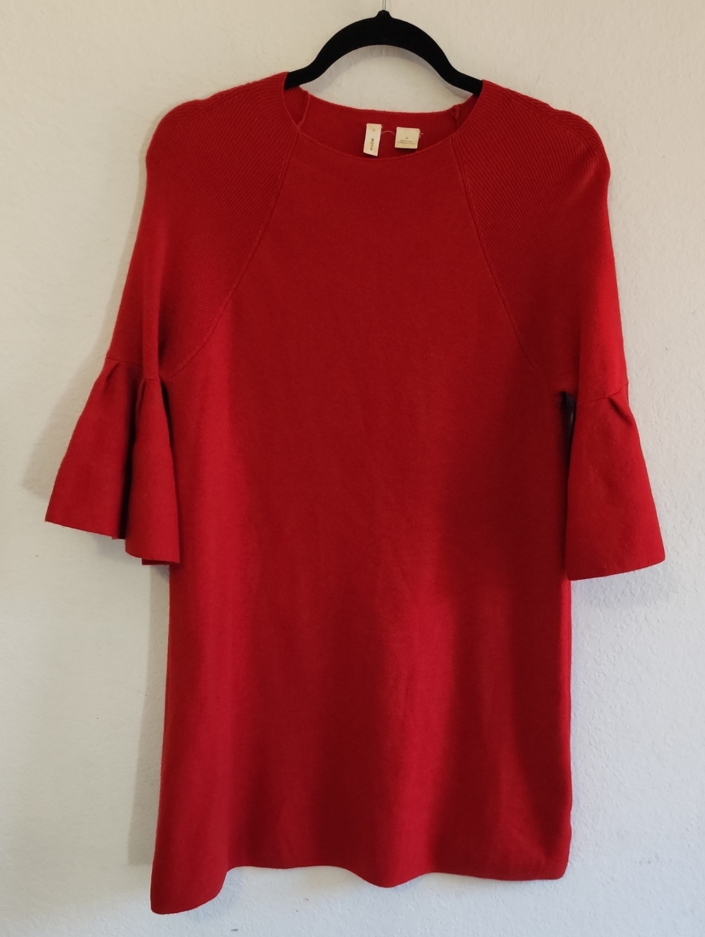 MOTH Anthropologie Tomato Red Bell Sleeve Knit Sweater Dress M